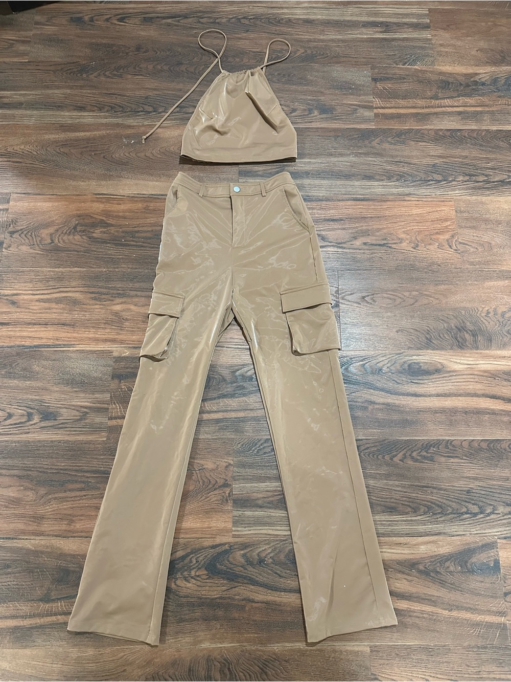 2 PIECE Beige Cargo Wide-Leg Pants and Halter Top - Women's